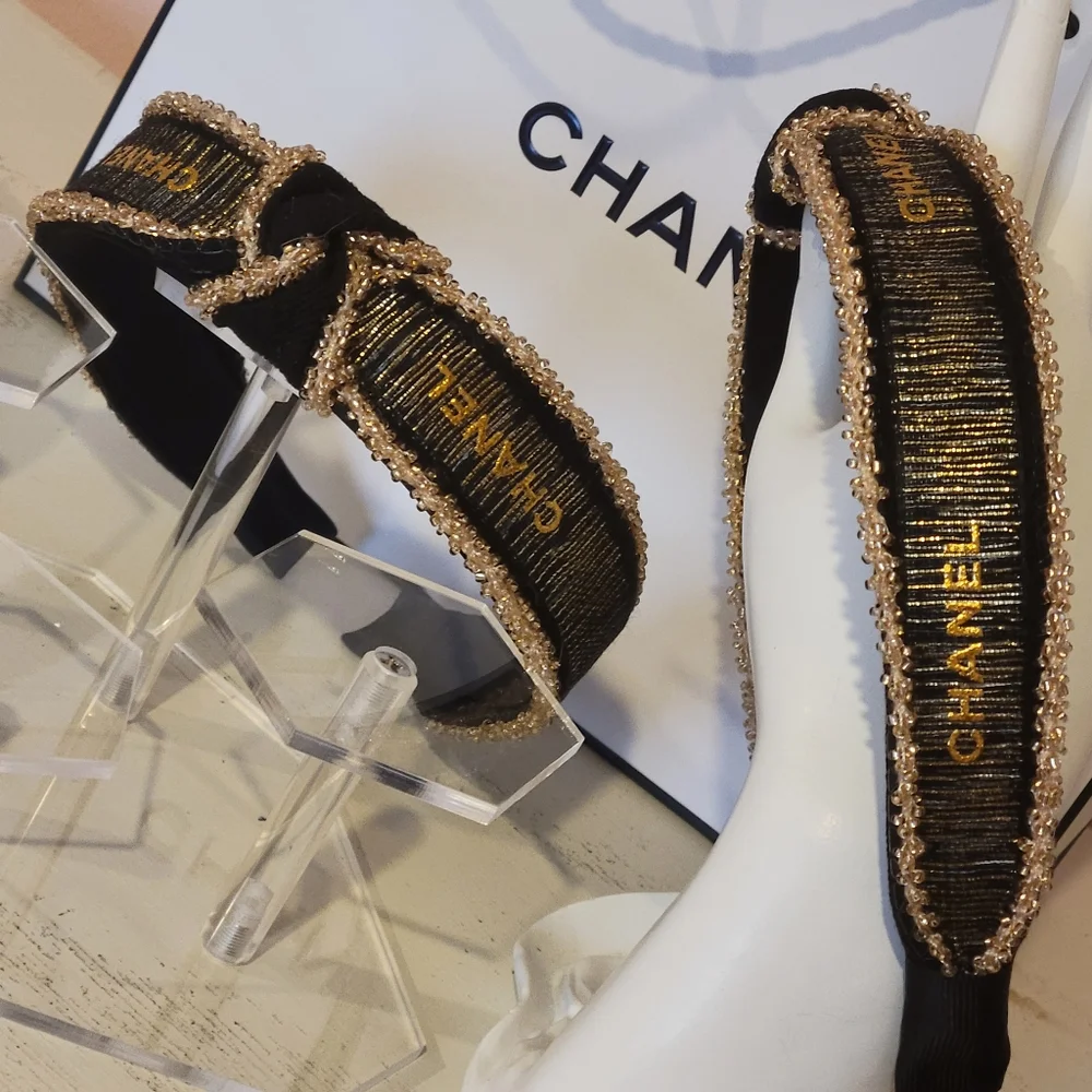 Chanel Holiday Gold/Black Shimmer Ribbon,unbranded headband - Picture 1 of 6